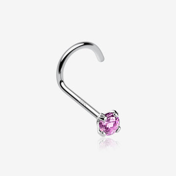 14 Karat White Gold Prong Set Gem Sparkle Nose Screw Ring-Pink